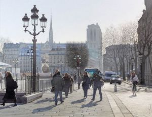 Voir le détail de cette oeuvre: Hiver ensoleillé sur la place de l'hôtel de ville de Paris